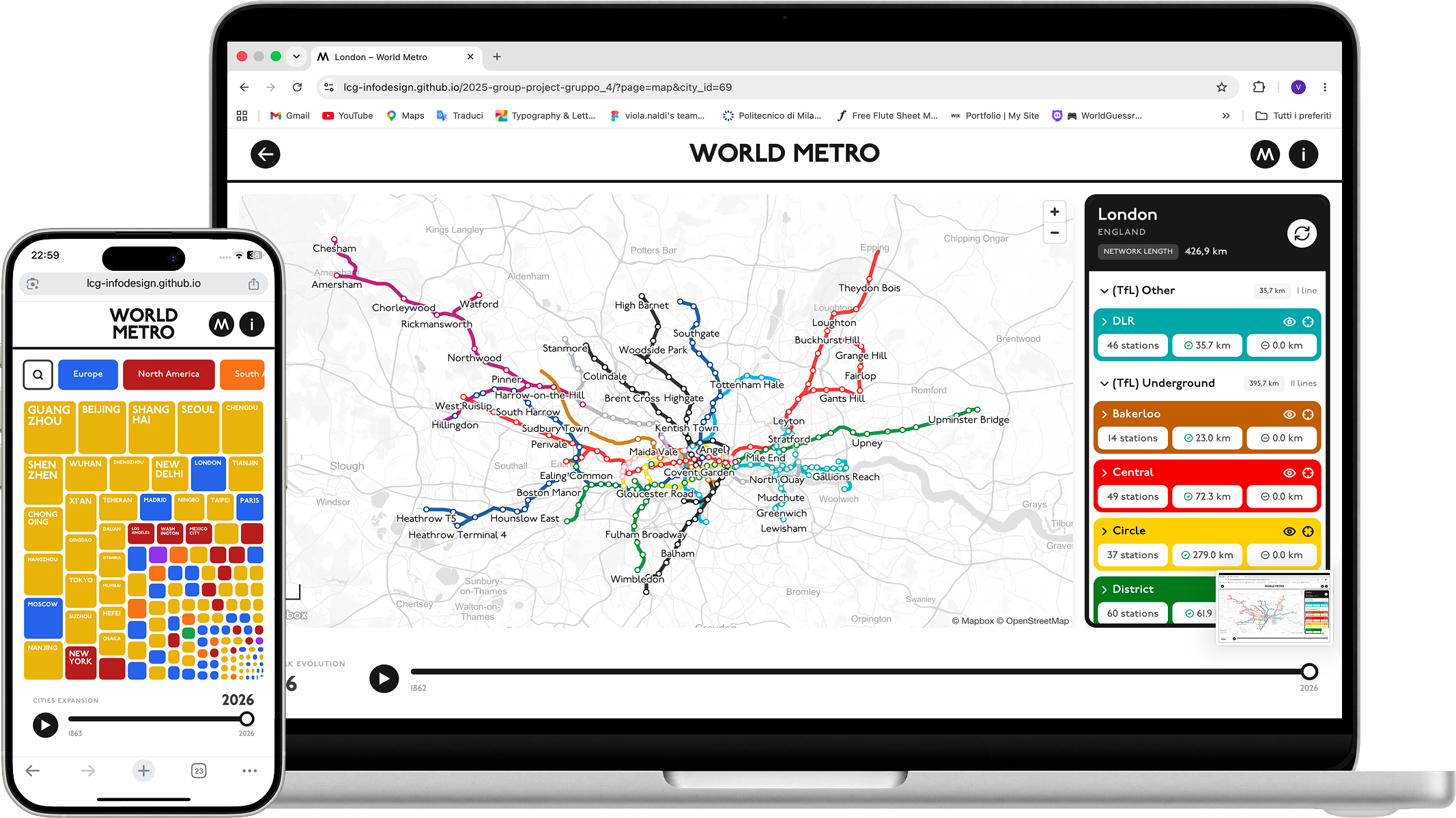 Anteprima del sito World Metros su desktop e mobile